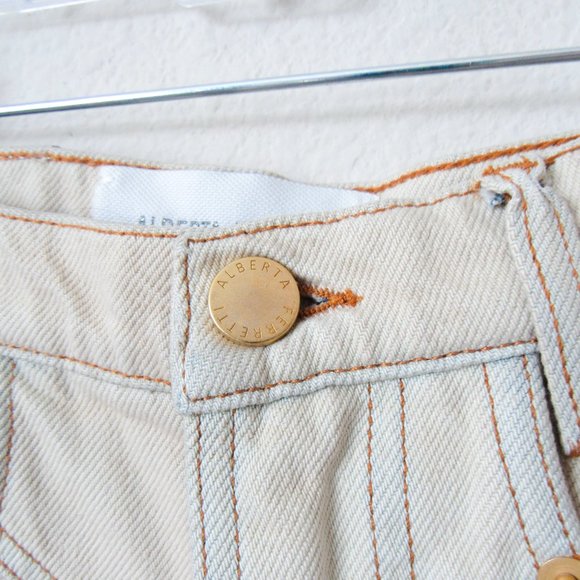 NEW! ALBERTA FERRETI Designer Bleached Denim Jeans High Rise Tan/Blue-4 Orig$698 - Picture 13 of 16